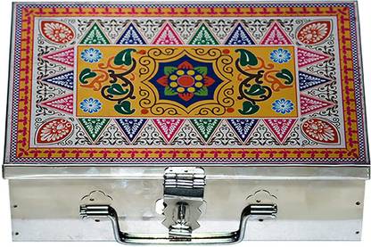 GvanyS Stainless Steel Meenakari Laser Print Design -9 inch (''W-9", H-2.90", L-6") Cash Box
