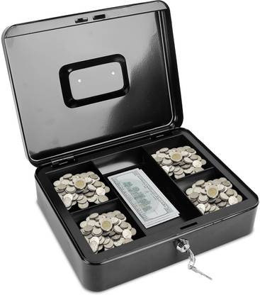 Flipco Cash Storage Box with Lock and Key Metal Cash Drawer Cash Box