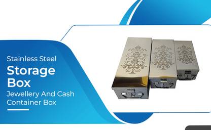 GINOSET Storage, Safe Locker Box, Pack of 3 (8.5",10.5",12.5") With Laser Print Design Cash Box