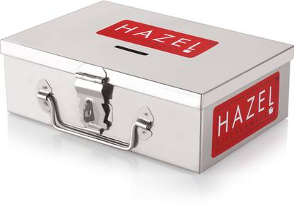 HAZEL Steel Cash Box for Shop Counter Drawer Locking Metal Box with 4Compartment Small Cash Box