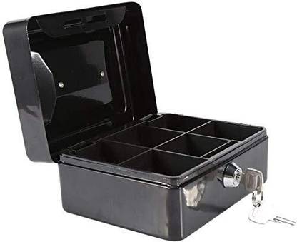 Birud Small Safe Lock Box with Key, Cash Drawer Coin Try, 4 Coin Compartment Trey Cash Box