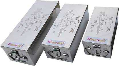 GINOSET SS Locker Jewellery Boxes Cash Peti Pack of 3 Size-8, 10,12 Inch. Printed Design Cash Box