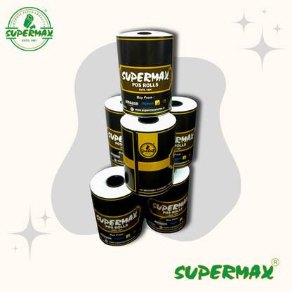 Supermax Thermal Roll Paper/Billing Machine Paper, POS Machine Rolls 3 Inch- 80mm(Width)X 50 Meter(Length) 65 GSM Thermal Paper (Pack Of 20 Rolls) Thermal Cash Register Paper Thermal Cash Register Paper