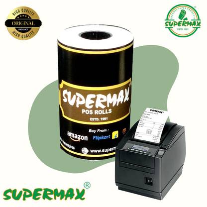 Supermax Thermal Roll Paper/Billing Machine Paper, POS Machine Rolls 3 Inch- 80mm(Width)X 50 Meter(Length) 65 GSM Thermal Paper (Pack Of 10 Rolls) Thermal Cash Register Paper Thermal Cash Register Paper