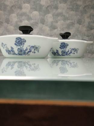 BOROSIL LARAH BY BOROSIL BLUE CASCADE CASSEROLE SET WITH LIDS ( SET OF 2 *1L EACH ) Pack of 2 Serve Casserole Set
