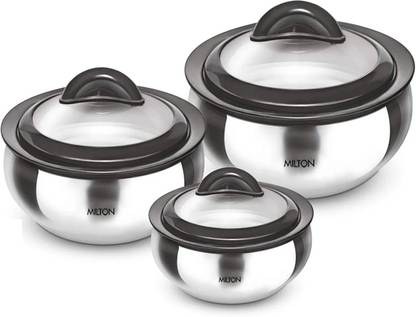 MILTON Thermosteel Double-Walled See-Through Pack of 3 Thermoware Casserole Set