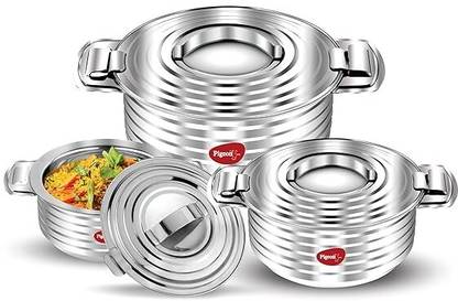 Pigeon Hot Serving Casserole Set of 3 (500ml,1000ml,1500ml), Lid Lock for easy carrying Pack of 3 Thermoware Casserole Set