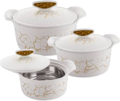 Flipkart SmartBuy Akoya Classic Insulated Inner Stainless Steel Casserole|Food Grade I BPA Free Pack of 3 Thermoware Casserole Set  (500 ml, 1000 ml, 1500 ml) at Rs. 899