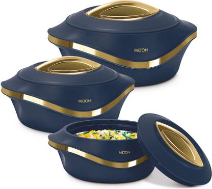 MILTON Pearl Inner Stainless Steel Jr. Set of 3 (455 ml, 860 ml, 1270 ml), Blue Pack of 3 Serve Casserole