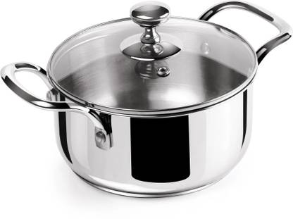 MILTON Pro Cook Stainless Steel Casserole With Glsss Lid, 18 cm/2.3 litre, Silver Cook and Serve Casserole