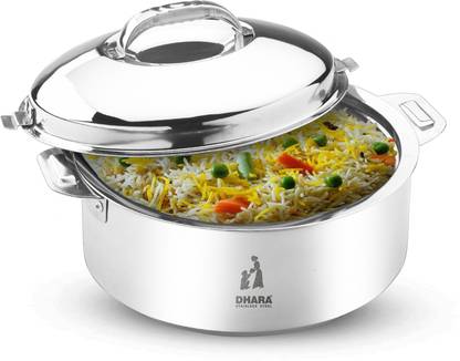 Dhara Stainless Steel 1800 ULTRA Double Wall Insulated Roti Chapati Biryani Hot Pot Box & Serving Bowl Thermoware Casserole