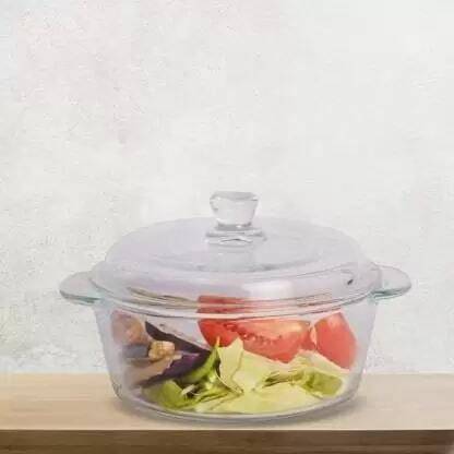 riddhi traders Glass Round Casserole with Lid Serve Casserole Set