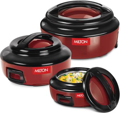 MILTON Ernesto Inner Steel Jr. Red Pack of 3 Thermoware Casserole Set  (420 ml, 850 ml, 1430 ml)