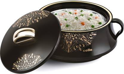 cello Midas Inner Steel and Outer Plastic Insulated Casserole | Hot Pot | Black Serve Casserole