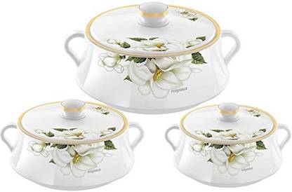 NAYASA Lorenzo Casserole (Set of 3, 500, 1000 and 1500, White) Pack of 3 Thermoware Casserole Set
