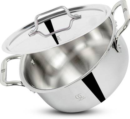 Omichef Primax 22CM(4.2Ltr) Triply Stainless Steel Casserole with Lid,Datch Oven Cook and Serve Casserole