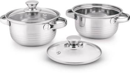 Classic Essentials Stainless Steel Marvel Casserole with Glass Lid Pack of 2 Cook and Serve Casserole Set