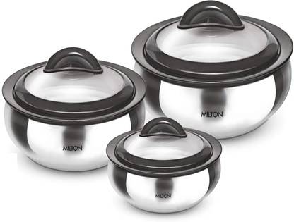 MILTON Thermosteel Double-Walled See-Through Pack of 3 Thermoware Casserole Set