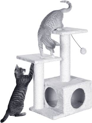 WUDYHUB Premium Multilevel Fur Fabric Cat Tree Condos Hanging Ball Cat House Free Standing Cat Tree