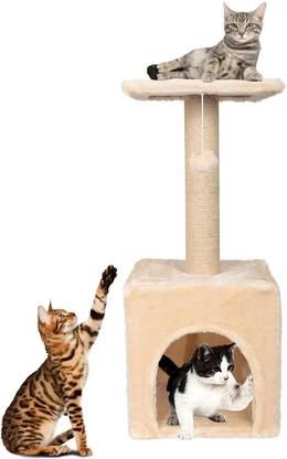 WUDYHUB Cat Activity Tree and Scratching Post, Carpeted Natural Sisal Tower Free Standing Cat Tree