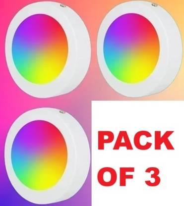 Brightstar 10W 7in1 Mlticolor Surface Led (Red/Pink/Blue/Yellow/Violet/Green/White) Pack-3 Recessed Ceiling Light Ceiling Lamp