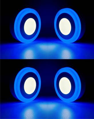 Hybrix LED Ceiling Surface Light 6 Watt [3+3 Watt] Down Light, Ceiling Surface Mounted Spotlight, Dual Color 3D Effect Super Bright BLUE & White Combination, 4 Inch Diameter, No Need To Cut Ceiling (PACK OF 4) Surface Ceiling Light Ceiling Lamp