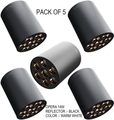 Nortek Opera 14W Cylindrical Surface Mounted Light Black Reflector Warm White Pack of 5 Ceiling Light Ceiling Lamp