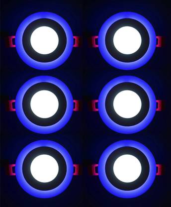 Hybrix LED Ceiling Panel Light 6 Watt (3+3) POP Down Light, Surface Mounted Spotlight, Dual Color 3D Effect Blue & White Combination, Ceiling Lamp (PACK OF 6) Recessed Ceiling Lamp
