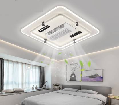 QAWACHH Voice Commmand Square Ceiling Fan Chandelier with Remote Control Ceiling Light Ceiling Lamp
