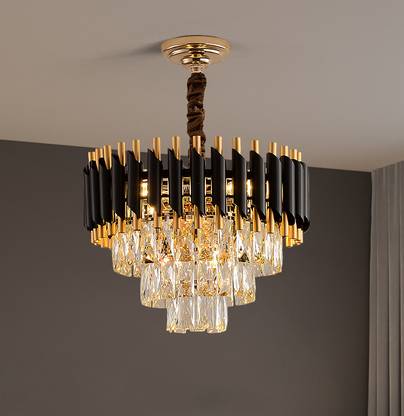 Shri Mahal Antiques 400 MM Black Crystal Big Size Jhumar Ceiling Light For Living Room/Hall/Bed Room Chandelier Ceiling Lamp