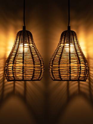 ExclusiveLane Rope Paradise Handwoven Conical Hanging (Set of 2, 10 Inch) Pendant Lamp Ceiling Lamp