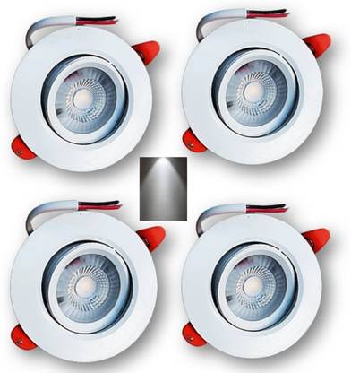 OTSLights 6W White Body LED COB Spot n Movable Light(Cool White)Cutout-3"/7cm (Packof4) Recessed Ceiling Lamp