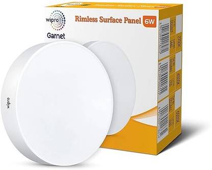 Wipro Garnet 6W Rimless Round LED Surface Panel|Warm White (Pack of 1) Ceiling Light Ceiling Lamp