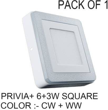 Nortek Privia+ 6+3W Square Surface Panel Light Cool White+Warm White Pack of 1 Ceiling Light Ceiling Lamp