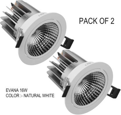 Nortek Evana 16W Round Adjustable Design Tiltable COB Downlight Natural White Pack of 2 Recessed Ceiling Light Ceiling Lamp