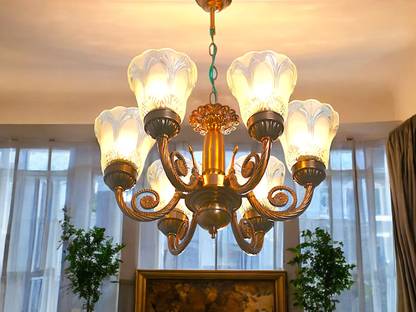 Prop It Up JHOOMER with COPPER Finish for Bed Room, Hall, Shop, malls, 5 lite CHANDELIER Chandelier Ceiling Lamp