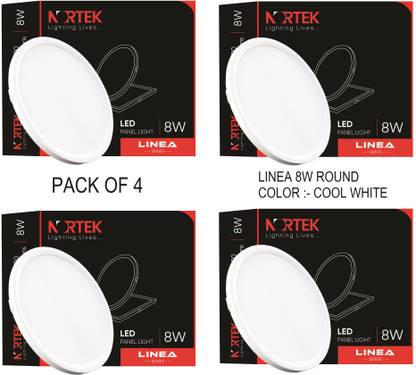Nortek Linea 8W Round Led Panel Light Slim Design Inbuilt Driver Cool White Pack of 4 Recessed Ceiling Lamp