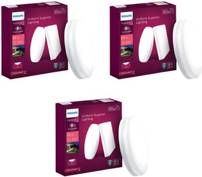 PHILIPS Full Glow 6-watt Round LED Surface Downlighter,Natural White, Pack of 3 Recessed Ceiling Light Ceiling Lamp