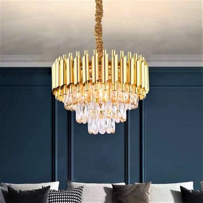 Virya Crystal Gold Polish Metal 400mm Chandelier Hanging Ceiling Pendant Jhoomer Chandelier Ceiling Lamp
