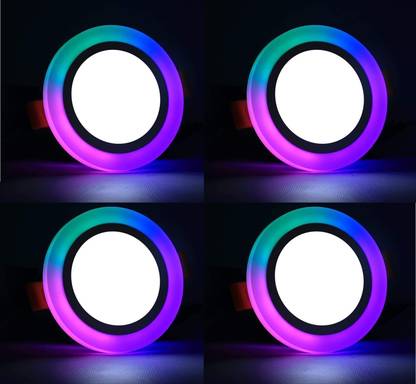 Hybrix LED Ceiling Panel Light [9 Watt] POP Down Light, Ceiling Mounted Spotlight, Dual Color 3D Effect Multicolor RGB & White Combination, Ceiling Lamp, 5.10 Inch Panel Size (Pack of 4) Recessed Ceiling Lamp