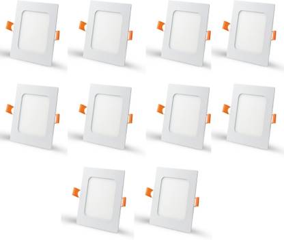 D'Mak 3 Watt Ultra Slim White Led Super Bright Panel Light Square Shape Conceal POP Light (Pack of 10) Recessed Ceiling Lamp