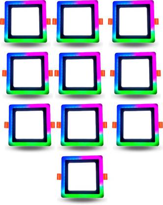 D'Mak 16 Watt White+Multi Color Square LED Panel Light Side 3D Effect Light (Pack Of 10) Recessed Ceiling Lamp