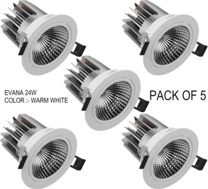 Nortek Evana 24W Round Adjustable Design Tiltable COB Downlight Warm White Pack of 5 Recessed Ceiling Light Ceiling Lamp