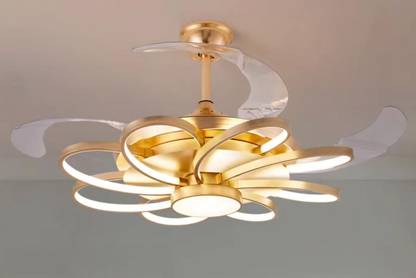 Blissbells 8 Gold Rings Ceiling Fan Chandelier with Remote Control Chandelier Ceiling Lamp