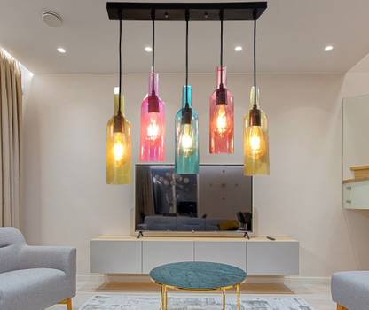 Cruv Beer Bottle 5 Lights Chandelier Round Cluster Ceiling Hanging Pendants Ceiling Lamp
