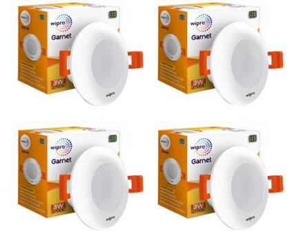 Wipro Garnet 3W LED Mini Downlighter,Pack of 4 Recessed Ceiling Lamp