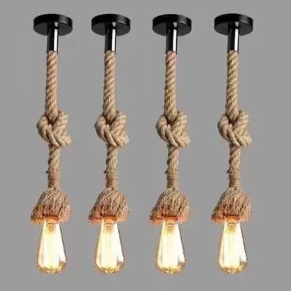 XOZTI JUTE ROPE HANGING LAMP Pendants Ceiling Lamp (Brown) PACK OF 4 Pendants Ceiling Lamp