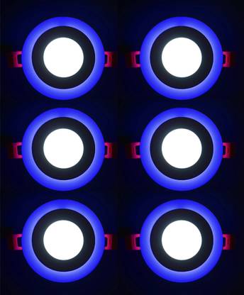 Hybrix LED Ceiling Panel Light 6 Watt (3+3) POP Down Light, Surface Mounted Spotlight, Dual Color 3D Effect Blue & White Combination, Ceiling Lamp (PACK OF 6) Recessed Ceiling Lamp