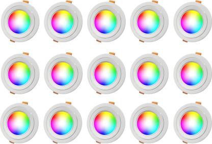 MVL 9W 7-in-1 Round LED Conceal Panel Down Light Colour Changing Light (Red/Blue/Pink/Green/Yellow/Sky-blue/White, Pack of 15) Ceiling Light Ceiling Lamp
