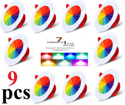 Brightstar 9W 7 Color in 1 Ceiling Light Pack of 9 Recessed Ceiling Lamp